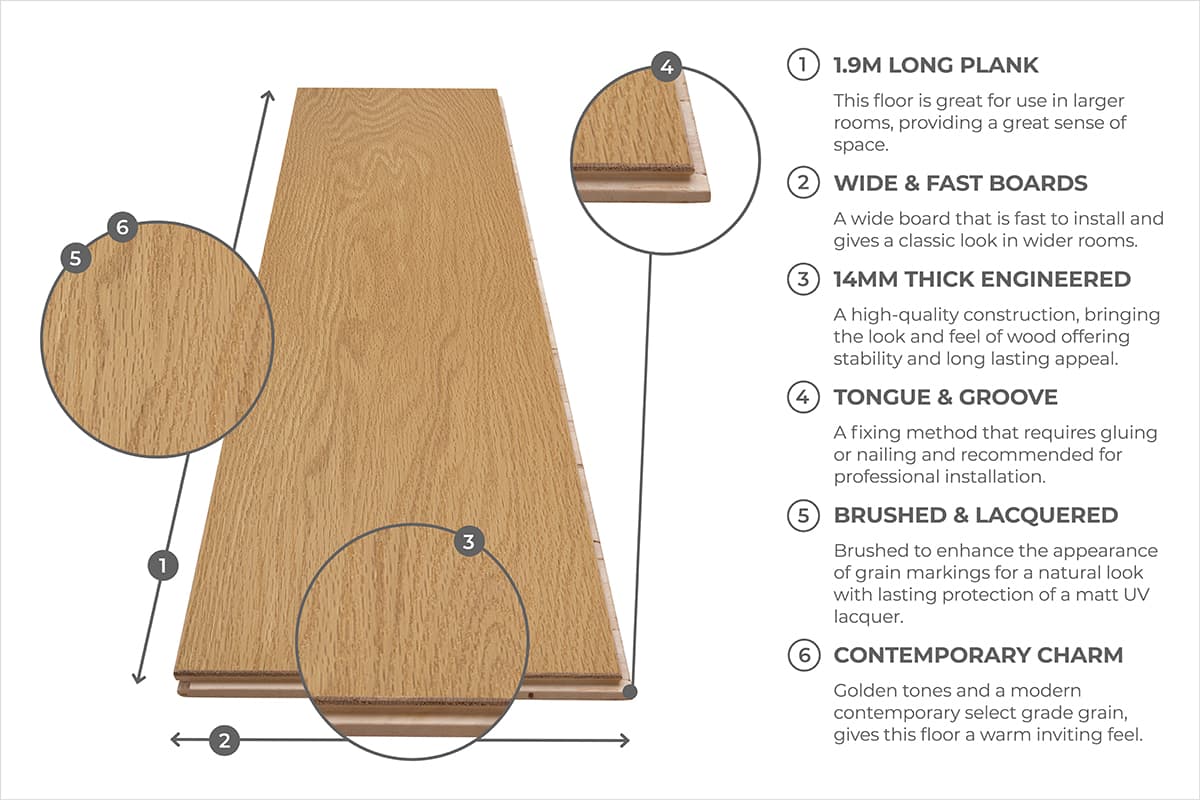 Home Choice Engineered American Select Oak 14mm x 190mm Golden Pecan Matt Lacquered