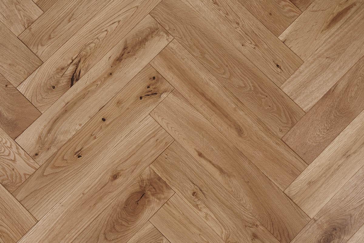 Galleria Professional Solid European Rustic Oak Herringbone Flooring 18mm X 90mm Natural Brushed & Oiled
