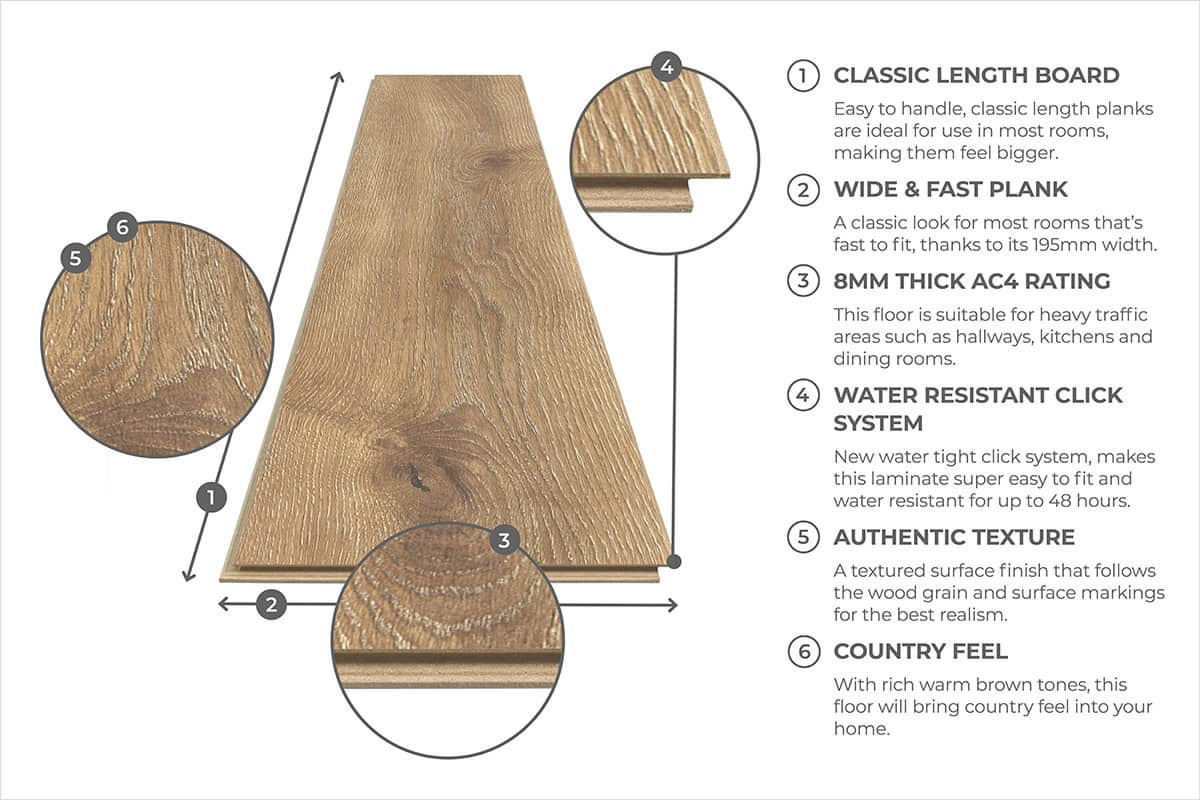 Aqualock 8mm Laminate Flooring Toffee Brown Oak