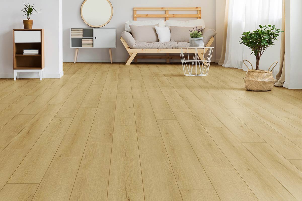 Audacity 12mm Laminate Flooring Light Beige Oak Built-in Underlay