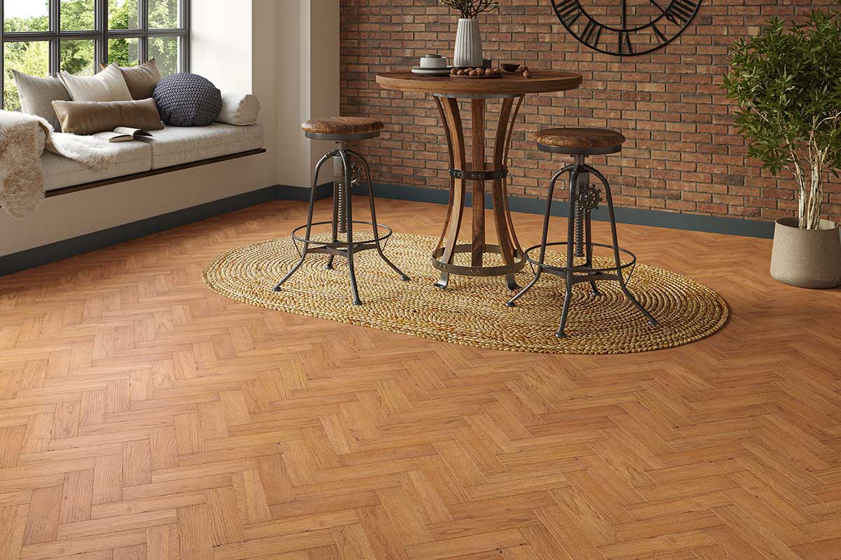 Home Choice Engineered Rustic Oak Herringbone 10mm x 80mm Toffee Brushed UV Oiled