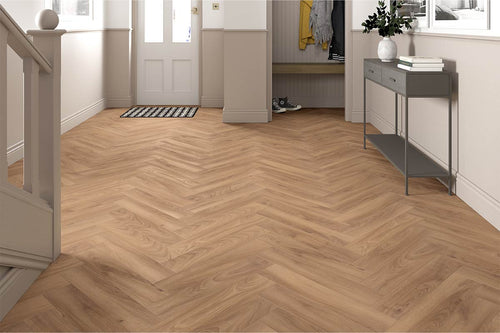 Series Woods 8mm Herringbone Laminate Flooring Warm Honey Oak