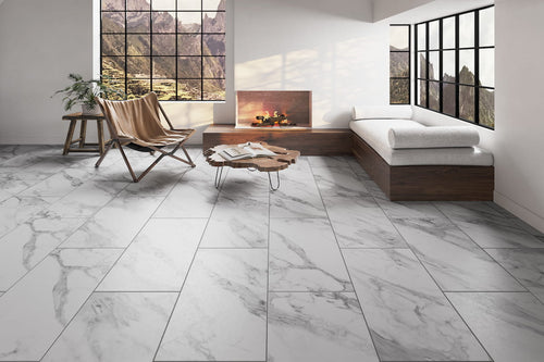 Audacity Rigid Core Pre-Grout Click Vinyl Flooring White Marble Tile